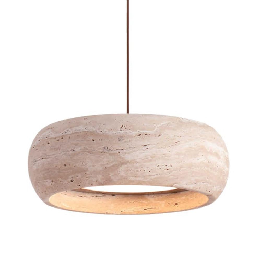 FEITENGDA Japanese Yellow Travertine Pendant Light Modern Cylindrical Stone Shade Hanging Lamp Interior Minimalist Bedside Decor Chandelier for Kitchen Island Dining Room Hallway