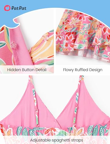 Image of PATPAT Couples Matching Outfits Hawaiian Women Dresses & Men Shirts | Matching Cruise Outfits for Couples, Beach Vacation Outfits, Spaghetti Strap Midi Sundress, Men Boho Tropical Print Shirt