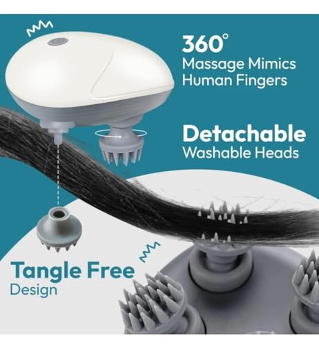 Image of Scalp Massager for Stress Relief & Relaxation, Handheld & Portable, Rechargeable Electric Head Kneading Massager with 3 Speed Modes, Head Scratcher for Hair Growth & Deep Clean, White