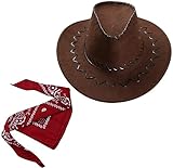 Carnavalife Sombrero Cowboy Cowgirl de Vaquero con Pañuelo Bandanas Paisley de Algodón Toy Story Western Occidental Oeste Country Disfraz para Adulto y Niños (Marrón, Adulto/58cm)