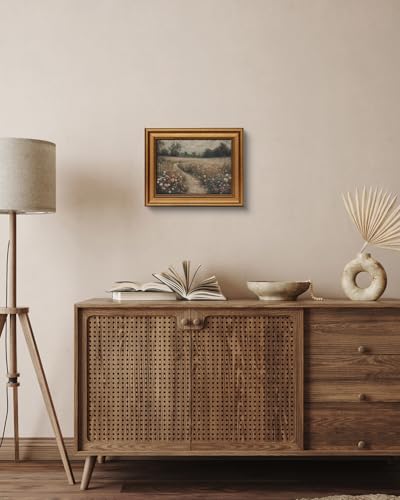 Image of HUARCEY Gold Framed Vintage Wall Art for Living Room, Flowers Painting Prints Shelf Decor for Kitchen, Landscape Bedroom Wall Art, Christmas Gifts for Friends or Family (Flowers Path - 8 inchx10 inch)