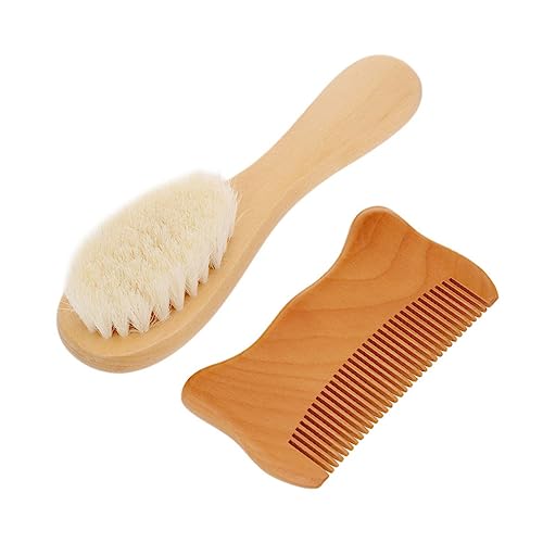 FRCOLOR ウールブラシとコームセット 赤ちゃん用沐浴ブラシと木製コーム 新生児の髪のもつれ解消と頭皮刺激に 2個