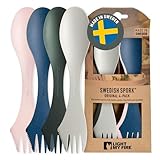 Light My Fire Spork Original 4-Pack 3-in-1 Camping Spoon Fork Knife Combo Reusable Travel & Camping Utensils Lunch Spork Outdoor Backpacking Hiking Picnic Utensil BPA Free, Meadow