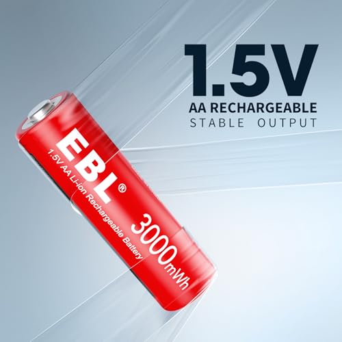 Image of EBL 8 Pack Rechargeable Lithium AA Batteries with Charger, 1.5V 3000mWh Double a Batteries Long Lasting AA Li-ion Battery