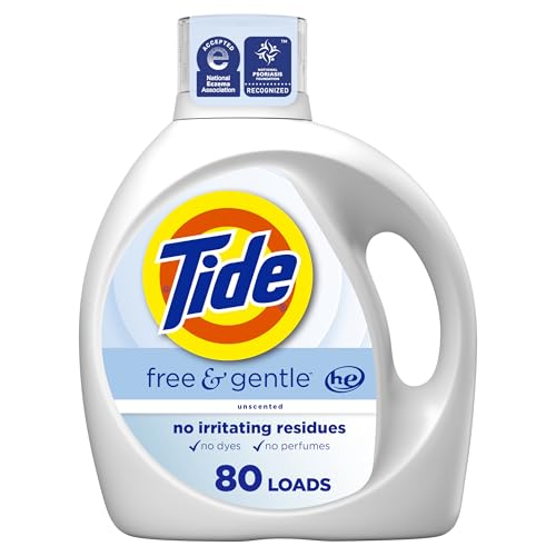Tide Free & Gentle Liquid Laundry Detergent, 80 Loads, 105 fl oz, Tide Laundry Detergent, Clean Laundry Detergent
