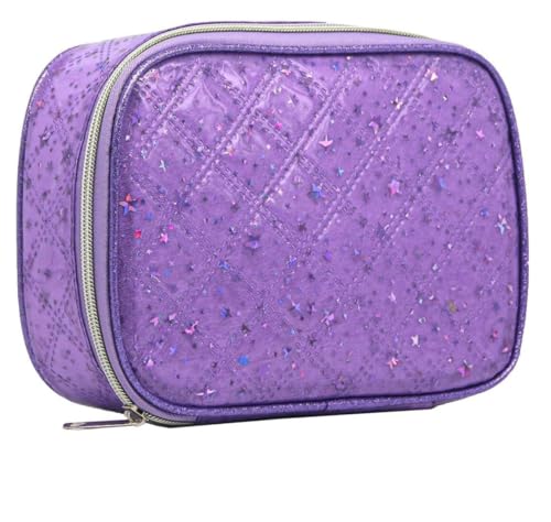Estojo Box, Verniz Glitter Estrelas, Lilás, Com Divisões Para 100 Pens