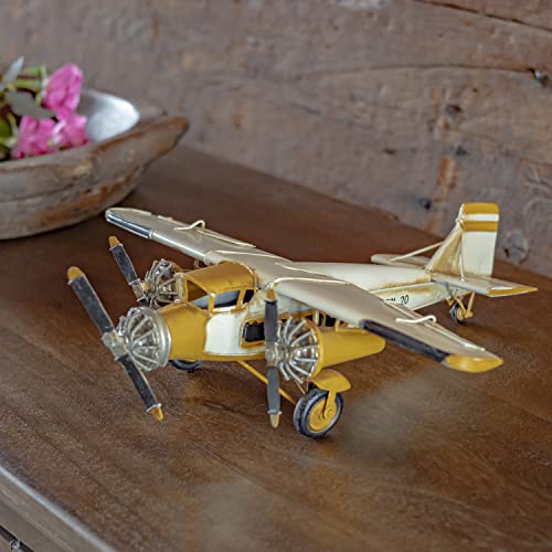 Zaer Ltd. International Vintage Style Metal Airplane Decorations (Yellow 3-Propeller Plane)
