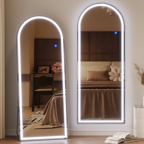 ZKIODV 165x65cm Arqueado Espejo de Cuerpo Entero LED, Grande Espejo de Pared con Luz, Moderno Espejo de Arco, Espejo de pie con Luces, Espejo Vestidor para Dormitorio, Salón (Negro)