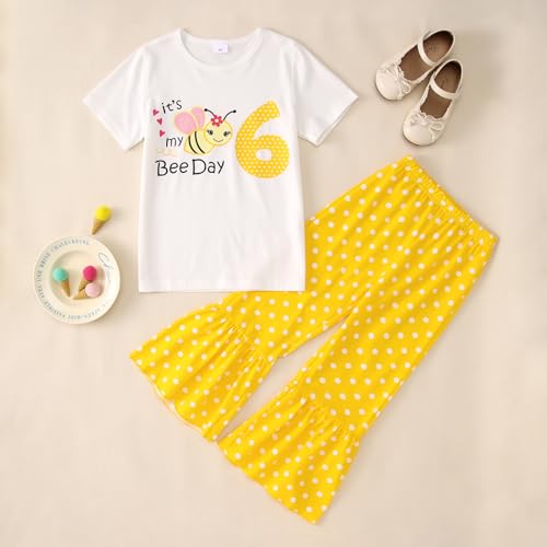 IZYJOY Toddler Baby Girl Birthday Outfit Cute My Bee Day Shirt Flared Pants Set 2nd 3rd 4th 5th 6th Birthday Clothes2