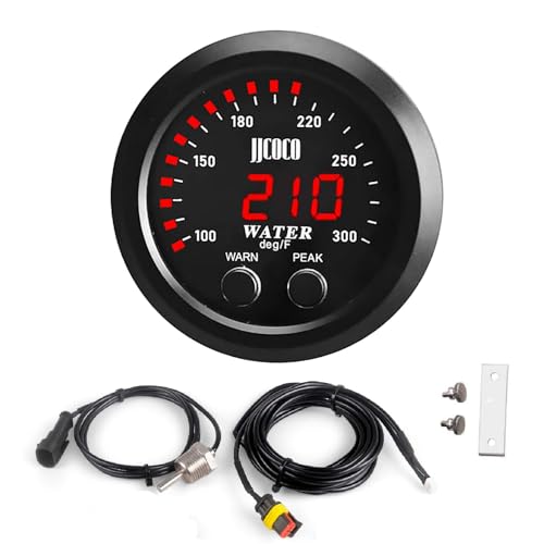 Image of 52mm Water Temperature Gauge with Alarm and 1 /2 NPT Sensor Car Digital Meter Red Display Green Ambient Light Temp 100-300F(-17~187C)
