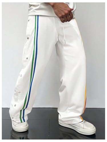 GORGLITTER Men's Striped Baggy Pants Wide Leg Sweatpants Snap Button Tear Away Track Pants with Pockets4