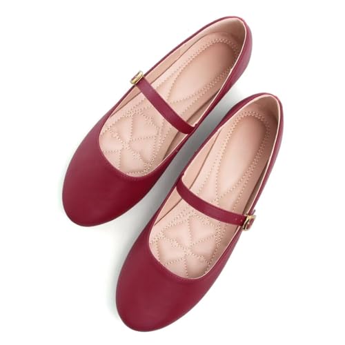 Image of TN TANGNEST Leather Flats for Women Retro Mary Jane Flats | Comfortable Square Toe Slip On Flats with Buckle Strap, Soft Work Flats Office Shoes