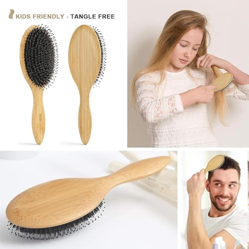 Cepillo de madera antiestático para desenredar pelo rizado sin tirones 4