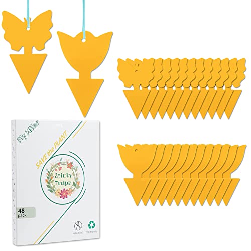 24 Stück Fliegenfalle, Steckbare Fliegenfalle Gelbtafeln Gelbsticker Schütz Pflanze vom trauermücken Blattläuse, Minierfliegen und Ungeziefer, Ideal für Balkon, Garten, Innenraum MEHRWEG