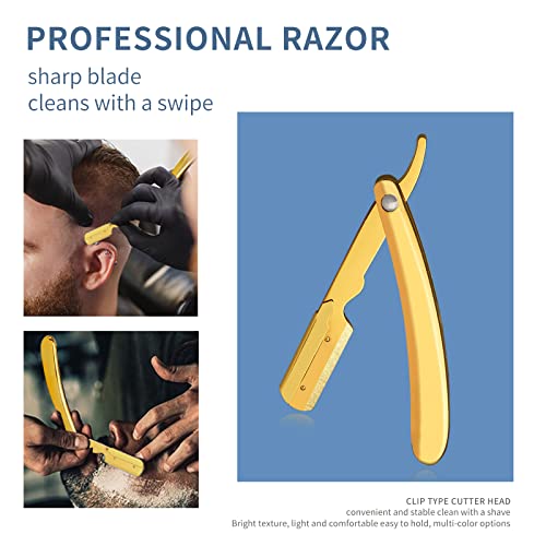 Professional Barber Straight Edge Razor, Folding Men's Manual Razor For Barbershop Salons Close Shaving Beard Mustache Shaving Grooming (Gold) #TOP5