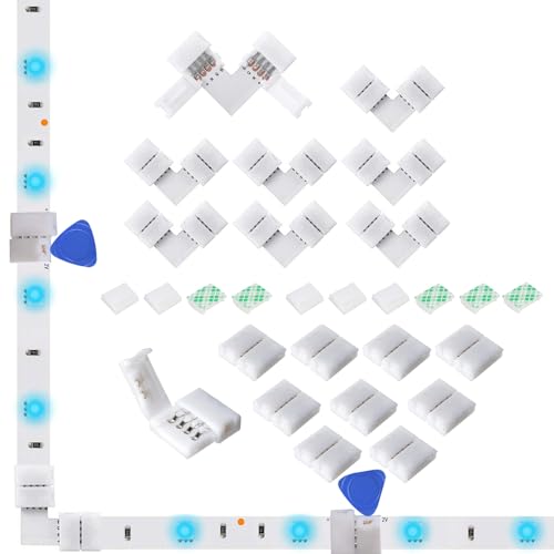 Amefil Conectores LED de 8 mm, 4 pines, RGB 8X, conector de esquina en forma de L, 10 terminales adaptadores sin huecos para tira de luz LED multicolor 3528 2835 12 V 24 V