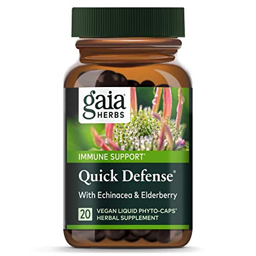 Gaia Herbs, Quick Defense, Fast-Acting Immune Support, Echinacea, Ginger Root, Sambucus Black Elderberry, Vegan Liquid Phyto Capsules, 20 Count