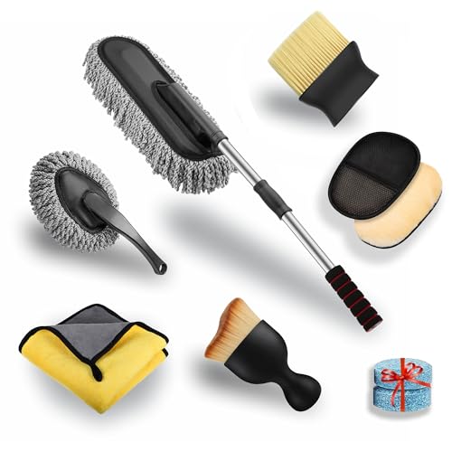 Image of H HANUMANT ENTERPRISE 7 PCS Microfiber Car Duster Kit|Interior & Exterior Car Cleaning Detailing Tool|Scratch & Lint Free, Pollen Removing|Extendable Long Handle Duster for Car, SUV, & Motorcycle