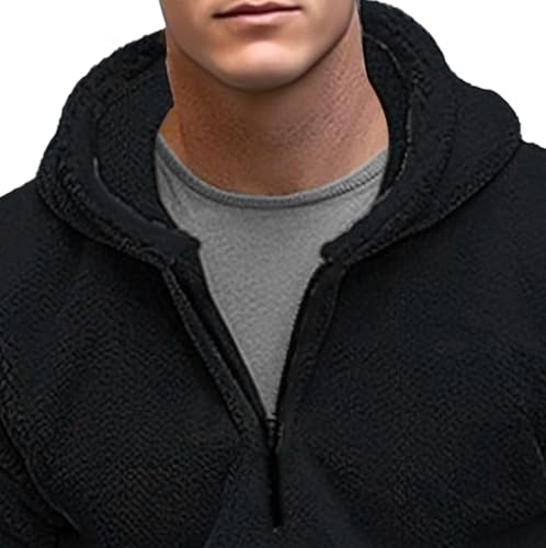 Men’s Fuzzy Sherpa Outerwear Quarter Zip Hoodie Pullover Sweatshirt Warm Vintage Winter Jacket Casual Fashion Coat3
