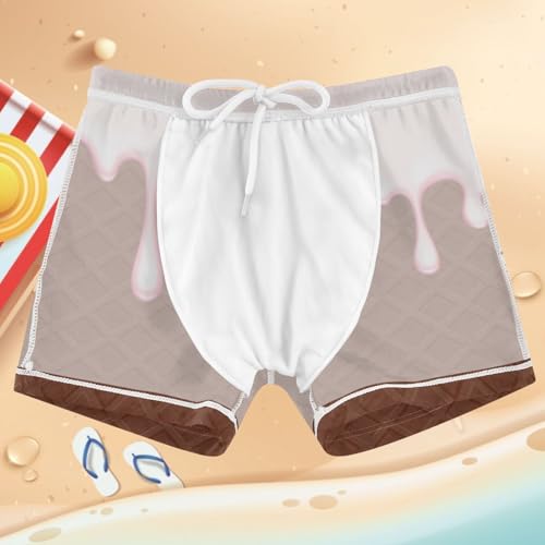 Boys Swim Trunks Quick Dry Bathing Suit Brown Wafer Flowing Ice Cream Toddler Swim Shorts Boardshorts 3-104