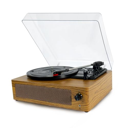 Bluetooth Vinyl Record Player,3-Speed Turntable with Stereo Built-in 2 Speaker,Vintage Phonograph Record Player, Turntables for Vinyl Records with RCA Line Out AUX in Headphone Jack (Brown)