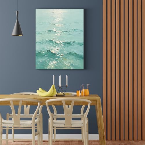 Tableau texturé océan bleu évocateur d'évasion et de sérénité