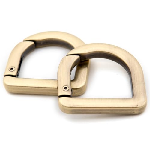 Metal D-Rings, 10PCS Spring Opening Purse Making Clip Key Ring Holder (Brushed Brass)