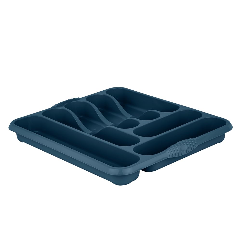 M1SS High Grade Plastic Large Cutlery Tray Kitchen Racks and Holders 7 Compartment Cutlery Draw for Kitchen Drawers (Navy Blue)