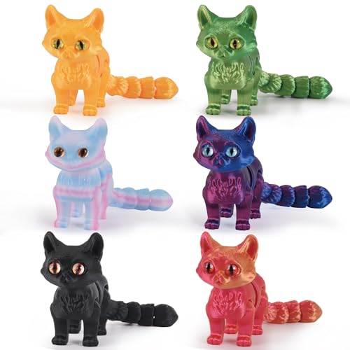 Colored 3D Printed Cat Figurines 6 Pack Desk Decor Collectible Set