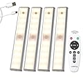 Under Cabinet Lights Wireless with Remote, USB Rechargeable LED Under Cabinet Lighting Closet Battery Operated Lights Without Wiring Night Light for Stairs, Wardrobe, Kitchen 4Pack, 3 Colors