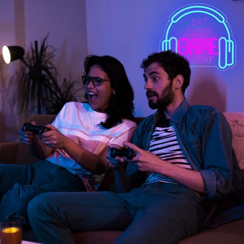 Image of Game Neon Signs for Wall Decor Gaming Lights Headset Gamer Room Decor Gaming LED Neon Light Sign Dimmable Game Wall Decor for Boys Bedroom Video Gaming Gifts for Gamers Teen Men Size 13.8*12.2in(P029)
