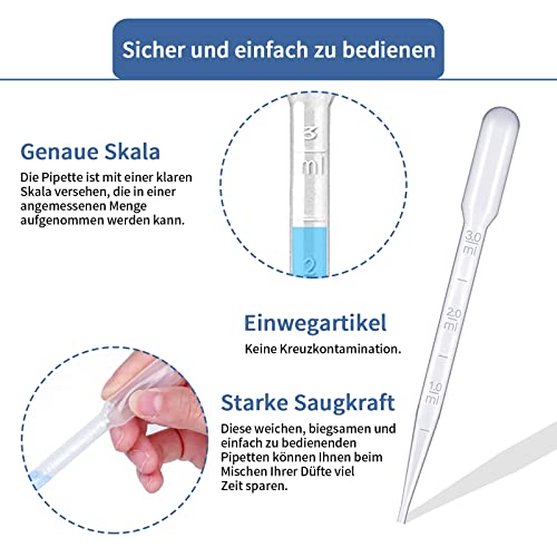 luckaide 100 Stück Pipetten, 3 ml Einwegpipetten, Pipetten Plastik, Pipette für Labor Versuch,ätherische Öle,Klassenzimmer Experiment