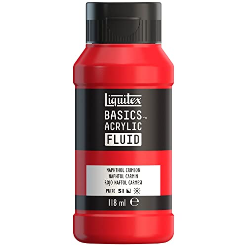 Liquitex 8870387 Basics Fluid - Peinture acrylique à consistance fluide, à séchage rapide, résistante à la lumière, imperméable, à base d'eau, Flacon de 118 ml, Rouge Naphtol Carmine
