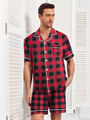 Image of Mens 2 Piece Short Sleeve Button Down Pajama Set, S-3XL | Soft Modal Fabric, Cool Lightweight Sleepwear & Loungewear with Pockets, Home Relaxing