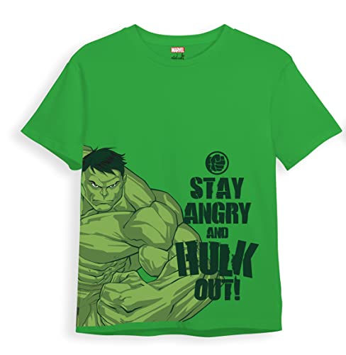 Image of minicult Marvel's Avenger Cotton Half Sleeve T Shirt for Boys and Girls with Character Prints(Pack of 1)(Hulk) (Green)(15-16 Years)