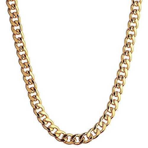 CrazyPiercing 18K Gold Plated Necklace, Men Jewelry 10MM Wide Hip Hop Turnover Chain Necklace, Stainless Steel 19  - 24  (19 inches)