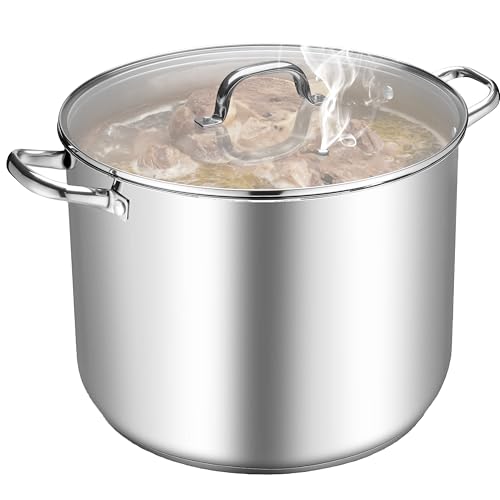 Comparison: Best 24 Quart Stock Pot 4 TeamFar Stainless Steel Stock Pot, 24QT Large Stockpot Tri-ply Bottom Cooking Soup Pot with Glass Lid, for Induction Gas Glass Stovetops, Non Toxic & Heavy Duty, Large Size & Easy Clean
