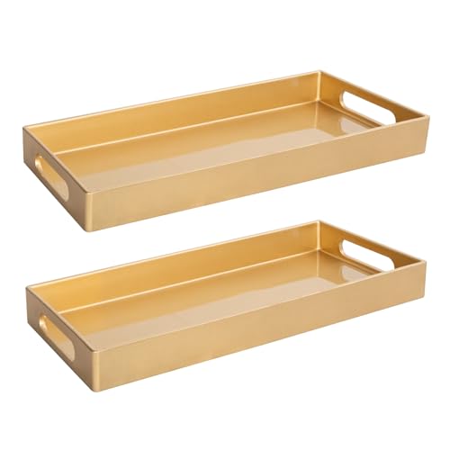 MAONAME Gold Vanity Tray Set of 2, Rectange Toilet Tank Trays with Handles