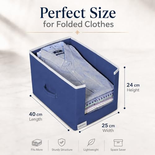 Image of VERVENIX Shirt Stacker Set of 6, Non Woven Foldable Clothes Storage Organizer with Handle, Wardrobe Closet Organizer, Space Saving Cloth Organizer for T-Shirts, Shirts, Jeans, Blue