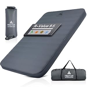 Hikenture Extra Thick Double Self Inflating Sleeping Pad, 9.5 R Camping Mattress 2 Person, Inflatable Foam Camping Pad with Pump Sack, Portable 4 in Thickness Comfort Plus Camping Mat for 4-Season