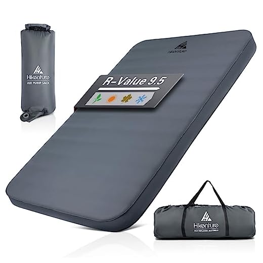 Hikenture Extra Thick Double Self Inflating Sleeping Pad, 9.5 R Camping Mattress 2 Person, Inflatable Foam Camping Pad with Pump Sack, Portable 4 in Thickness Comfort Plus Camping Mat for 4-Season