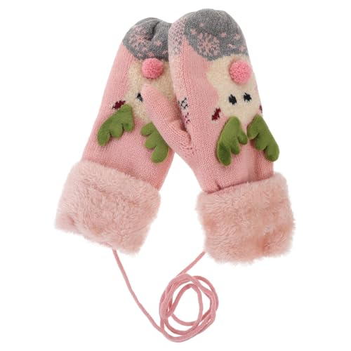 1pair Adorable Warm Neck Hanging Gloves for Boys and Girls Plush Christmas Gloves for Outdoor Activities Double Thickened for Comfort