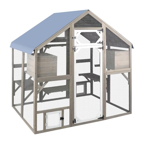 PetsCosset Cat Catio Outdoor Enclosure Outside Patio Large Catio House for Indoor 2-3 Cats Weatherproof Wooden Walk in Kitty Kennel Cage,Versatile Use