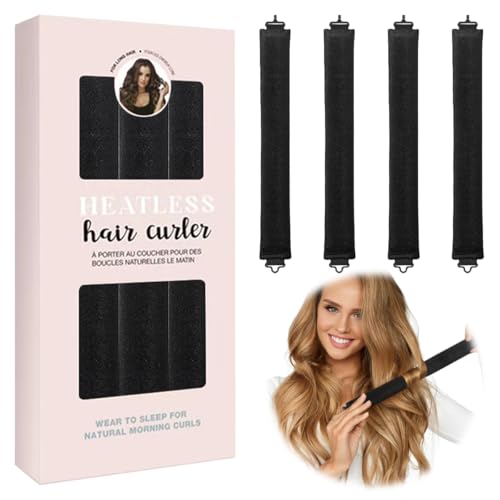 4 Rulos Rizador de Pelo Sin Calor Ondas, Rizos para el Cabello Durante la Noche, Dormir Rizador Pelo Ondas, Heatless Hair Curlers, para Rizos Rizados, Cortos o Lisos, Todos los Tipos de Cabello(Negro)