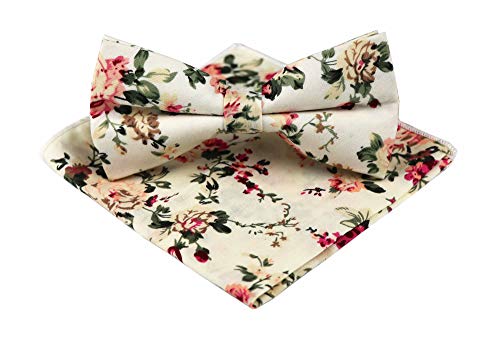 Secdtie Cream Cotton Novelty Bow Tie and Pocket Square Set Apricot Narrow Party Cool Italy Vintage Narrow Best Bowties for Men