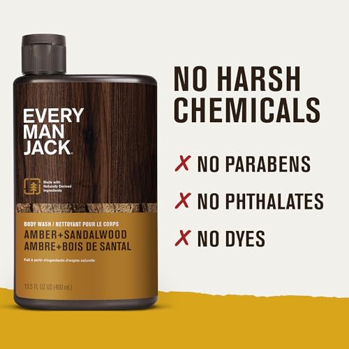 Every Man Jack Men's Body Wash Variety Pack - Includes 3 Body Washes with Natural Ingredients & Incredible Scents - Amber + Sandalwood, Cedar + Red Sage, Sea Minerals + Citron Fragrances (3 Pack)