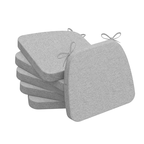 AAAAAcessories D-Shaped Chair Cushions, 2" Thick Dining Chair Pads with Ties and Removable, Machine-Washable Cover, 17" x 16", Set of 6, Light Gray