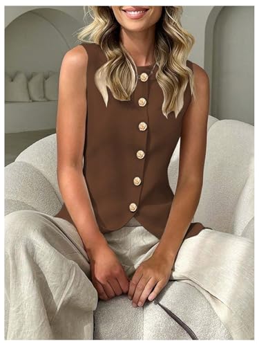 Image of GORGLITTER Women's Sleeveless Knit Sweater Vest Top Tredny Dressy Button Up Business Casual Cardigan Vest Going Out Top