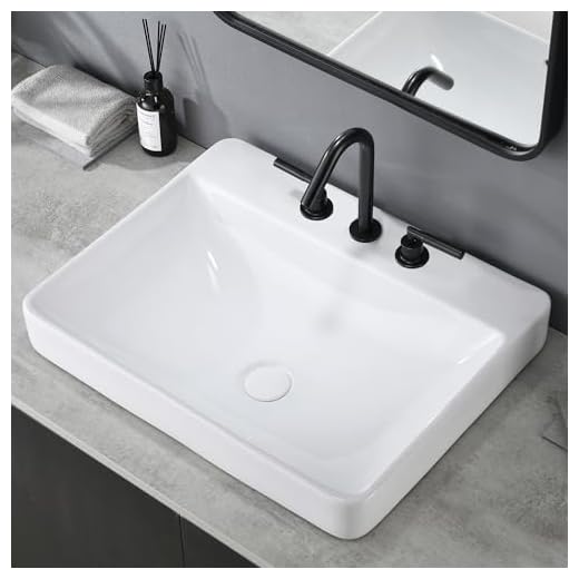 VESLA HOME 23" Rectangular Porcelain Ceramic Above Counter Bathroom Vessel Sink,Modern Basin for Lavatory Vanity Cabinet with 8" Widespread Faucet Holes
