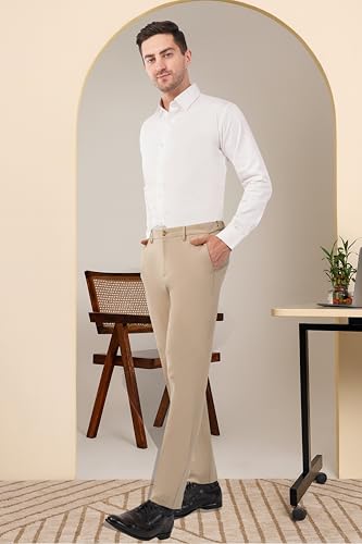 Image of SaintX Men's Premium 4-Way Comfort Stretch Formal Trousers | Smart Sweat Wicking Wrinkle Free Fabric | Smarter Techno Flex Expandable Waistband | Stylish Slim Fit | Daily Office Wear